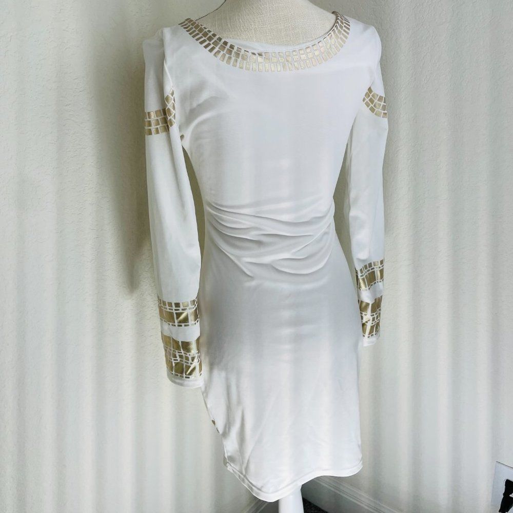 Acevog White Gold Printed Long Sleeve Bodycon Mini Dress S - Picture 4 of 5